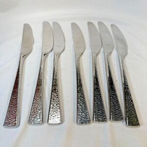 Gorham BISCAYNE Dinner Knives 18/10 Stainless Flatware Hammered 8 7/8" Set Of 7